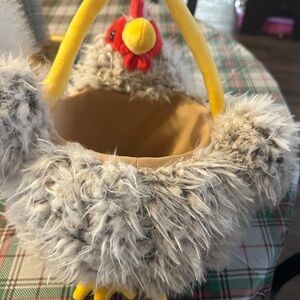Plush Chicken  Easter Basket - Gray and Yellow